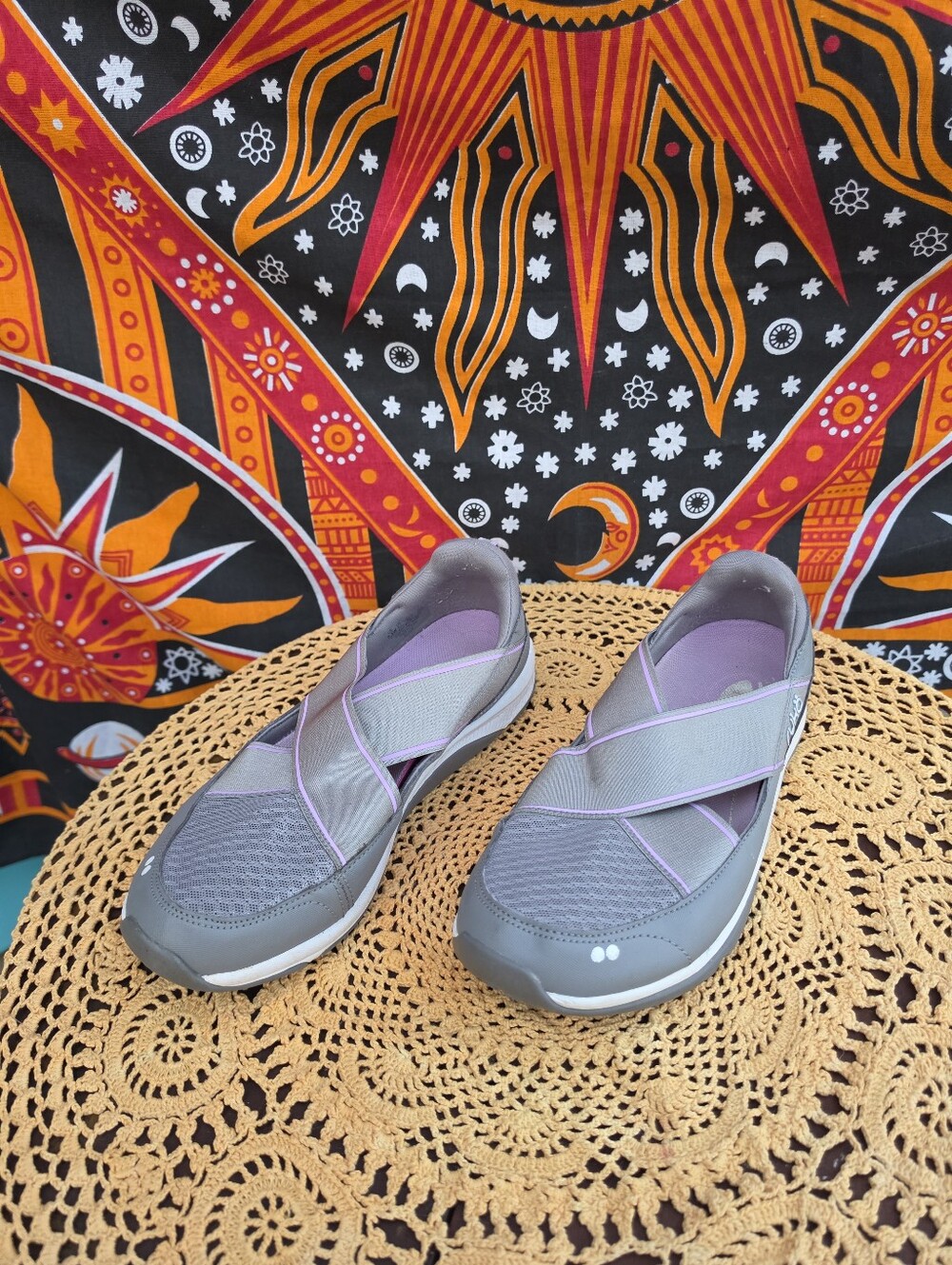 Ryka Women's Slip-On Walking Shoes Gray Purple Comfort Sneakers Size 8.5